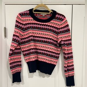 J. Crew Multicolor Heart Patterned Crew Neck Sweater